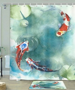 Japanese Colorful Koi Fish Shower Curtain Fabric for Bathroom Decor