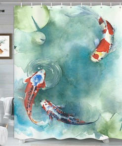 Japanese Colorful Koi Fish Shower Curtain Fabric for Bathroom Decor