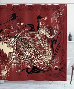 Japanese Dragon Sketch Print Eastern Shower Curtain For Bathroom With Luxury Shower Curtains