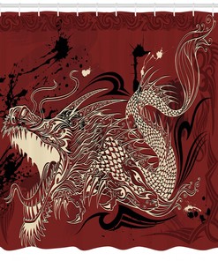 Japanese Dragon Sketch Print Eastern Shower Curtain For Bathroom With Luxury Shower Curtains