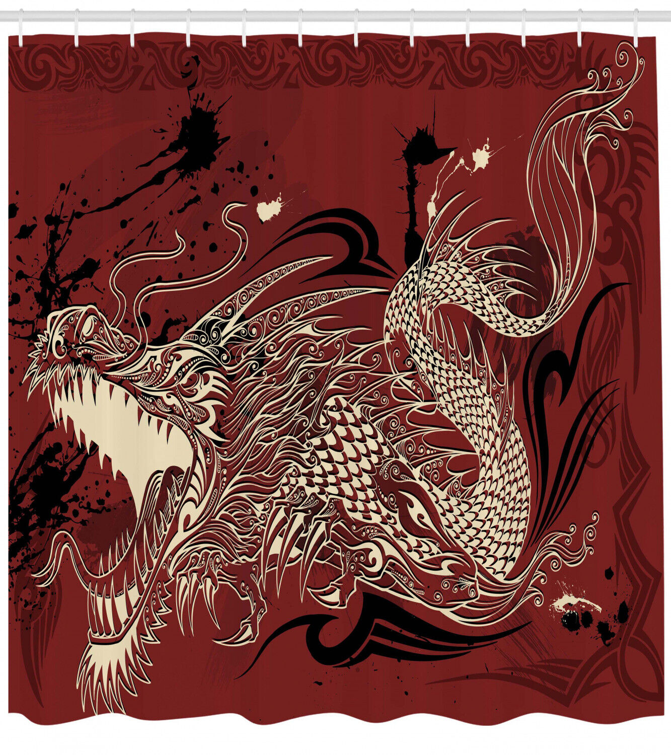 Japanese Dragon Sketch Print Eastern Shower Curtain For Bathroom With Luxury Shower Curtains