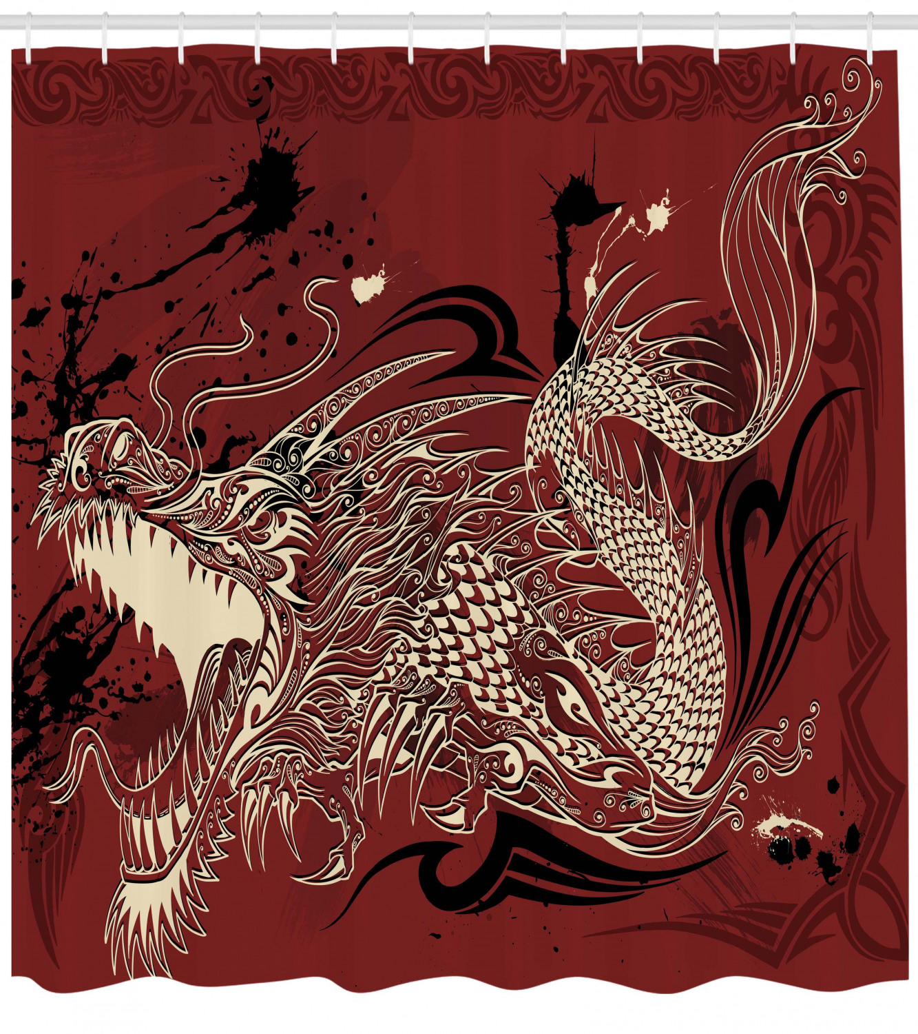 Japanese Dragon Sketch Print Eastern Shower Curtain For Bathroom With Luxury Shower Curtains