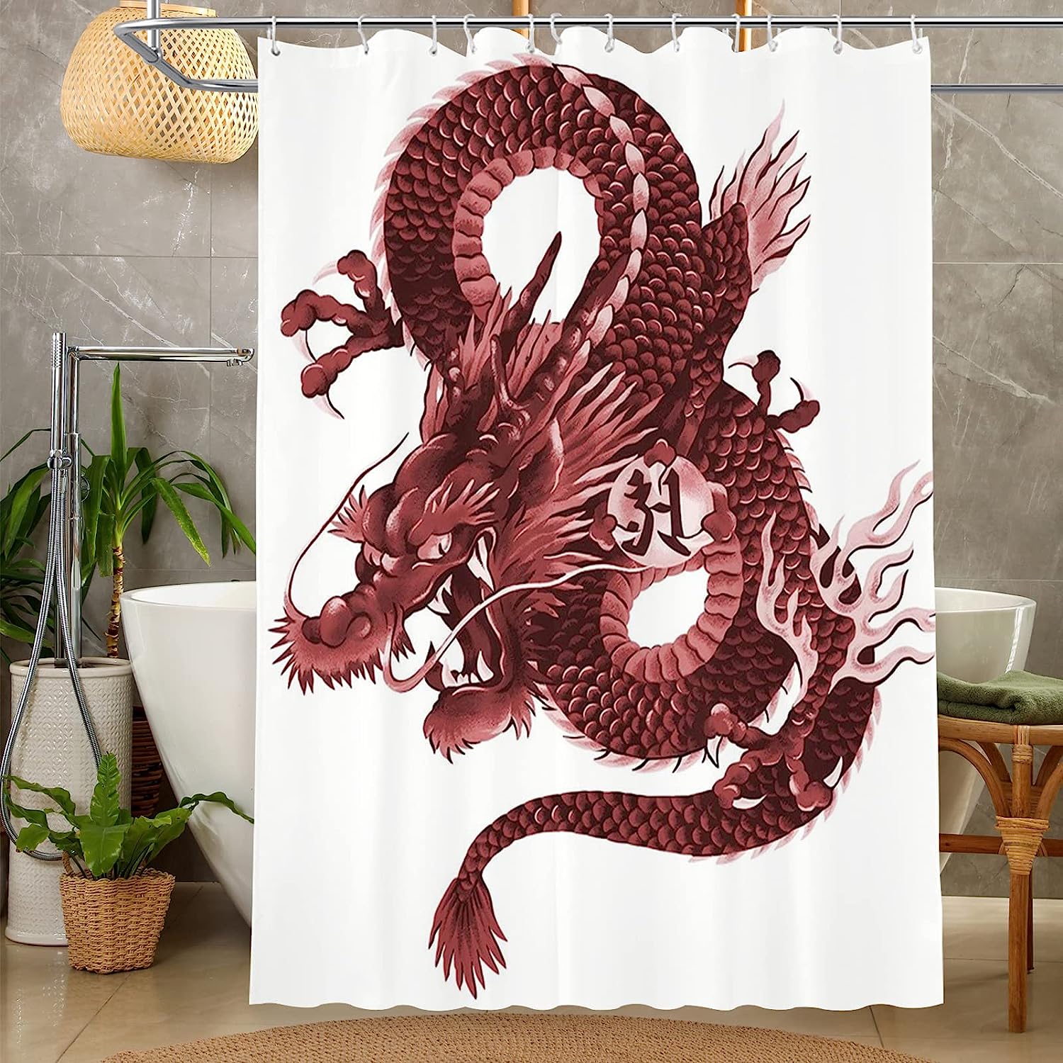 Japanese Dragon Theme Shower Curtain - Bold And Colorful Bathroom Decor