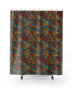 Japanese Dragon and Koi Fish Shower Curtain, Asian Inspired Bathroom Decor 