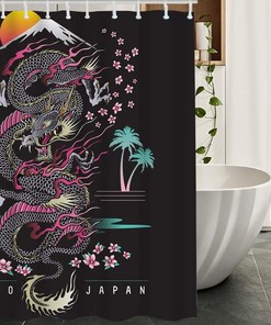 Japanese Dragon with Cherry Blossom Print Shower Curtain for Home Decor