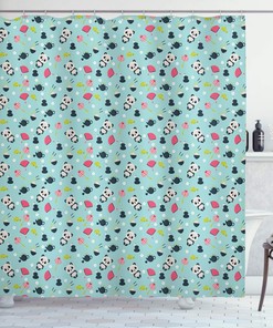 Japanese Far Eastern Shower Curtain With Panda Bears And Koi Fishes