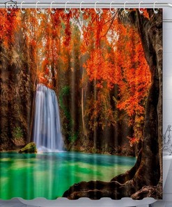 Japanese Garden Waterfall Pond Bridge Nature Shower Curtain Set for Bathroom Decor
