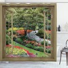 Japanese Garden with Flowers Plants Grass Rustic Windows Shower Curtain for Bathroom Decor