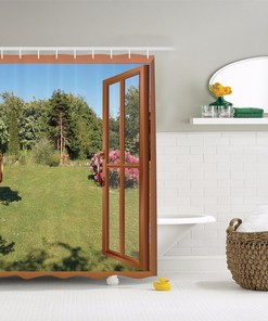 Japanese Garden with Hydrangeas Flowers Shower Curtain for Bathroom Decor