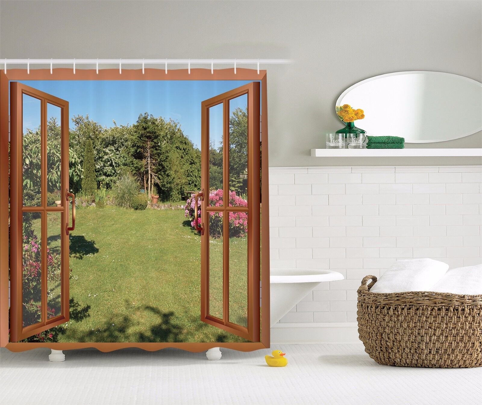 Japanese Garden with Hydrangeas Flowers Shower Curtain for Bathroom Decor