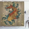 Japanese Grunge Water Koi Fish Shower Curtain | Oriental Aquatic Theme | Cloth Fabric Bathroom Decor (Taupe Teal)