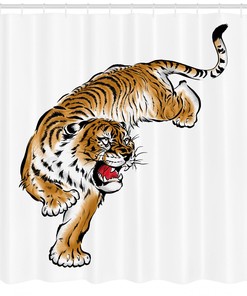 Japanese Hand Drawn Tiger Shower Curtain for Zen Bathroom Decor