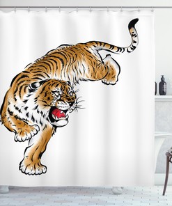 Japanese Hand Drawn Tiger Shower Curtain for Zen Bathroom Decor