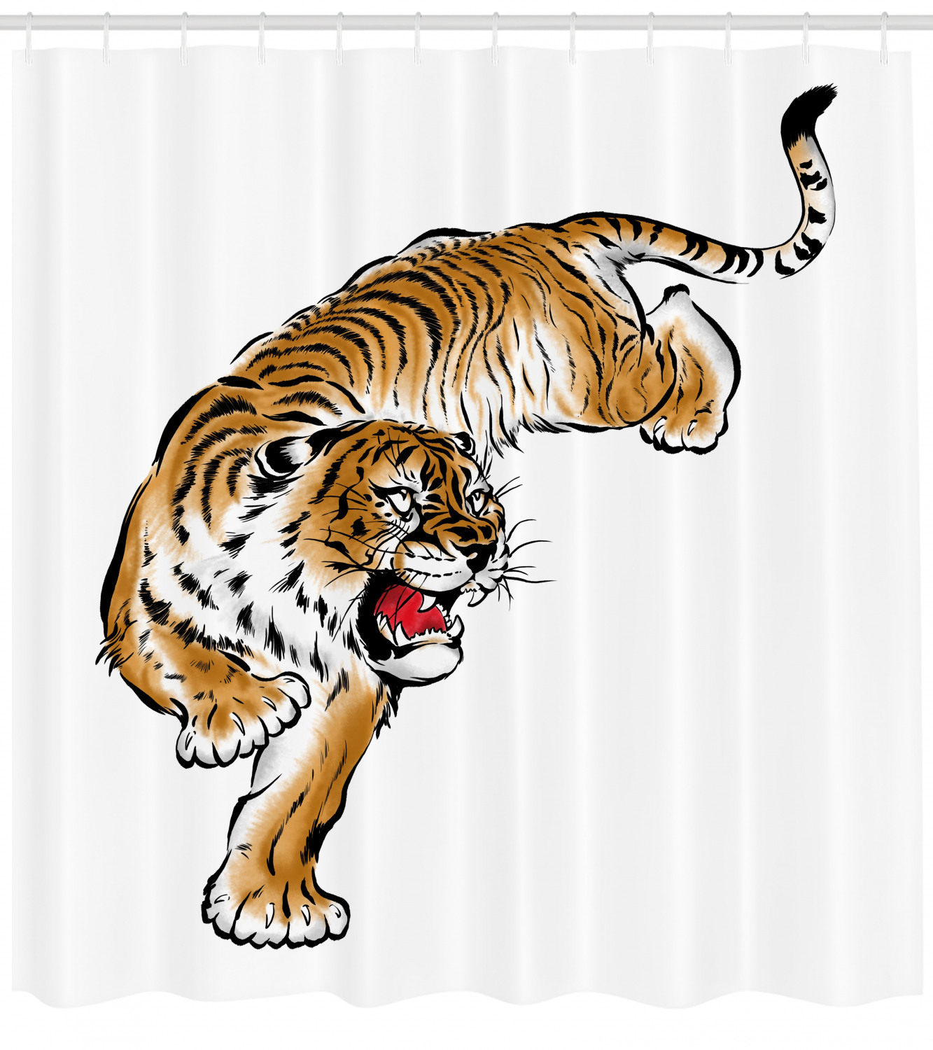 Japanese Hand Drawn Tiger Shower Curtain for Zen Bathroom Decor
