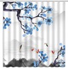 Japanese Ink Painting Shower Curtain, Cherry Blossom And Koi Fish Design