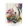 Japanese Inspired Garden Watercolor Shower Curtain - Housewarming Bathroom Decor
