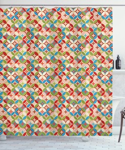 Japanese Interlocking Geometric Pattern Shower Curtain For Modern Bathroom Decor