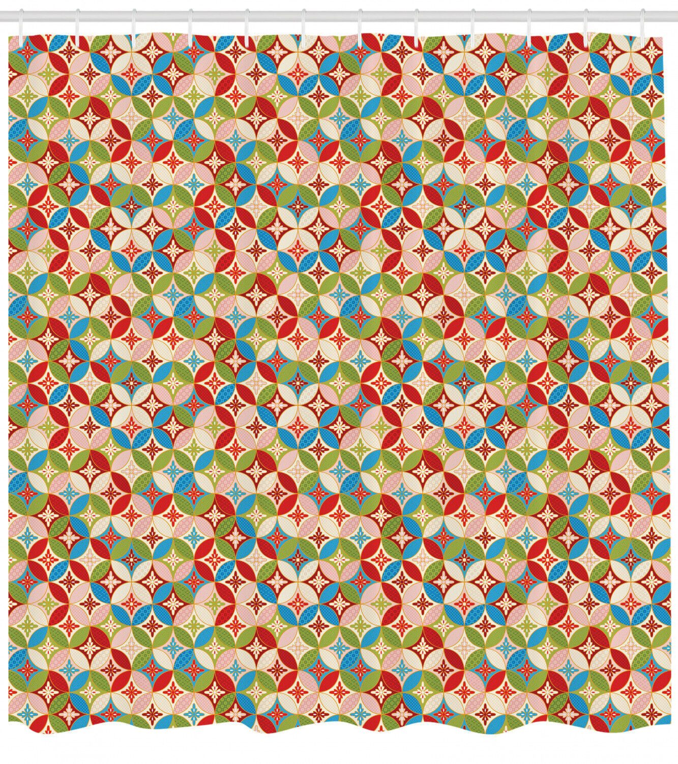 Japanese Interlocking Geometric Pattern Shower Curtain For Modern Bathroom Decor