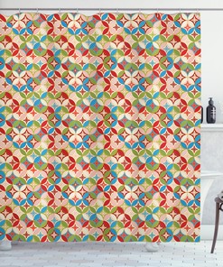 Japanese Interlocking Geometric Pattern Shower Curtain For Modern Bathroom Decor