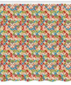 Japanese Interlocking Geometric Pattern Shower Curtain For Modern Bathroom Decor