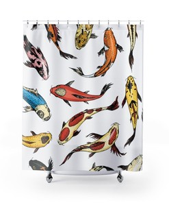 Japanese Koi Carps Swimming Shower Curtain for Retro Bathroom Decor 
