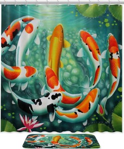 Japanese Koi Fish Carps Waterproof Fabric Shower Curtain for Bathroom Decor