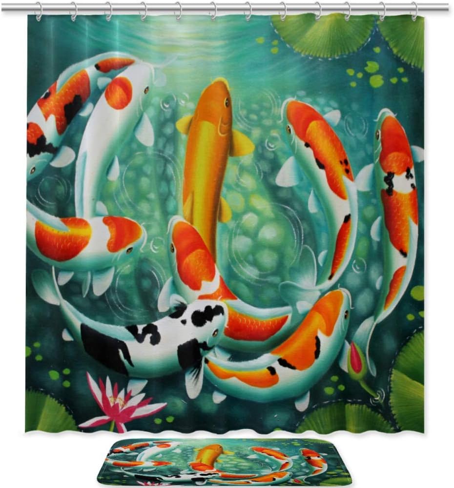 Japanese Koi Fish Carps Waterproof Fabric Shower Curtain for Bathroom Decor