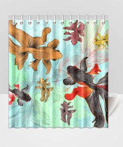 Japanese Koi Fish Pond Aqua Shower Curtain for Bathroom Decor