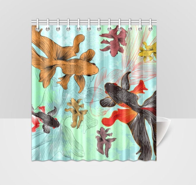 Japanese Koi Fish Pond Aqua Shower Curtain for Bathroom Decor