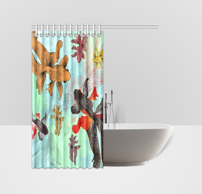 Japanese Koi Fish Pond Aqua Shower Curtain for Bathroom Decor