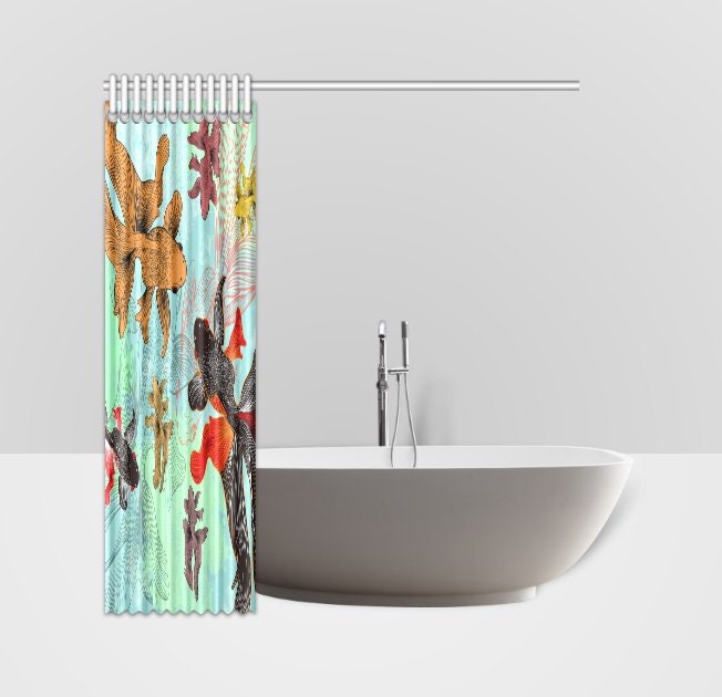 Japanese Koi Fish Pond Aqua Shower Curtain for Bathroom Decor
