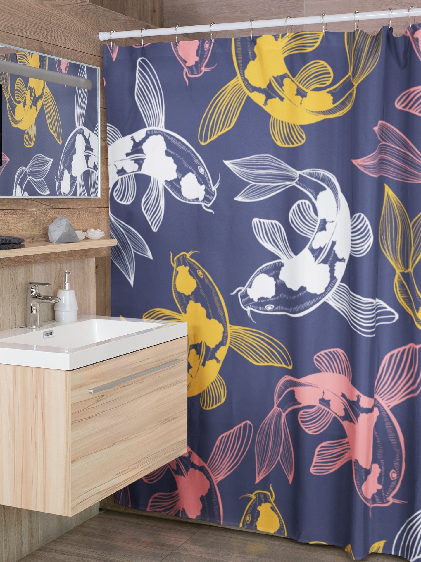 Japanese Koi Fish Printed Shower Curtain For A Relaxing Asian Bathroom Decor