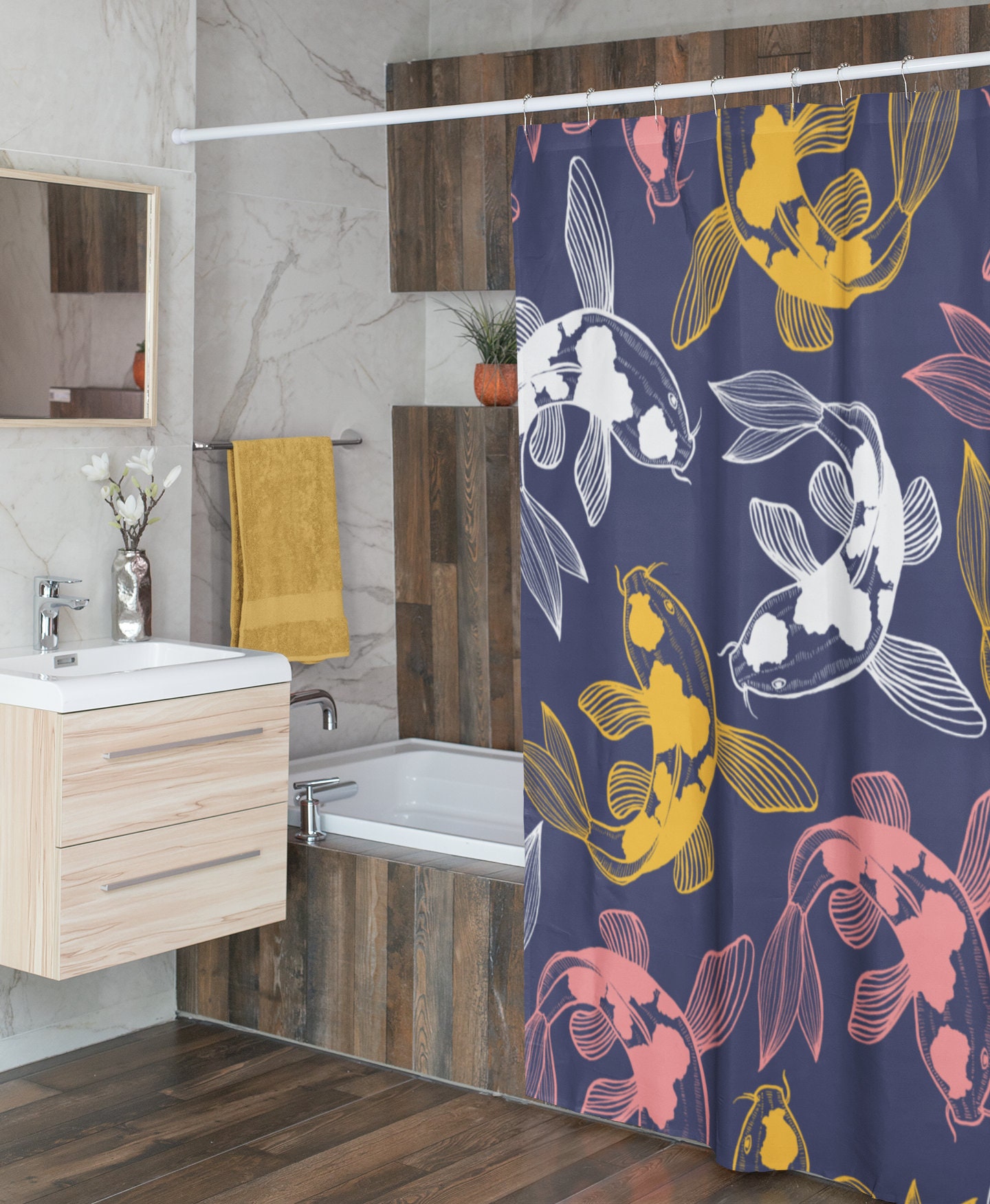 Japanese Koi Fish Printed Shower Curtain For A Relaxing Asian Bathroom Decor