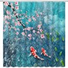 Japanese Koi Fish and Cherry Blossom Shower Curtain with Asian Nature Elements for Bathroom Decor 