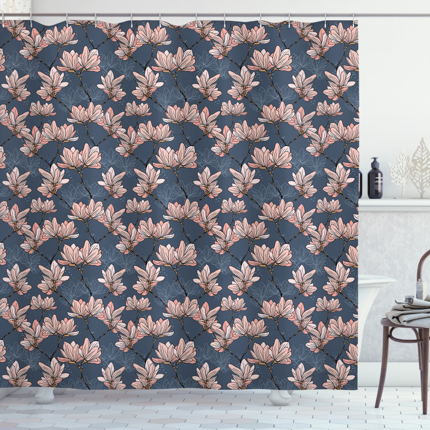 Japanese Magnolia Flowers Print Shower Curtain - Elegant Shower Curtain For Bathroom