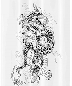 Japanese Monster Sketch Art Dragon Stall Shower Curtain for Bathroom Decor