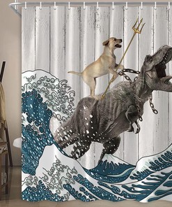 Japanese Ocean Wave Dinosaur Rustic Barn Door Cute Animal Shower Curtain