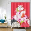 Japanese Rich Cat Bamboo Leaves Red Koi Fish Lucky Cat Shower Curtain for Artistic Bathroom Design