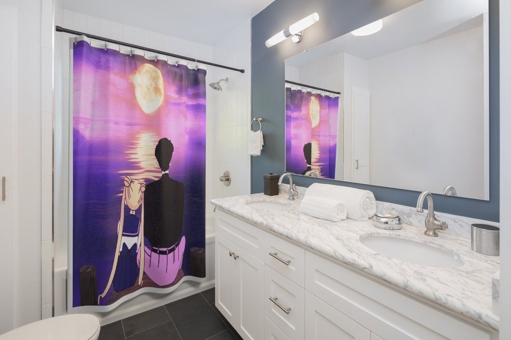 Japanese Sailor Moon Vaporwave Shower Curtain for a Pop Art and Contemporary Bathroom Decor