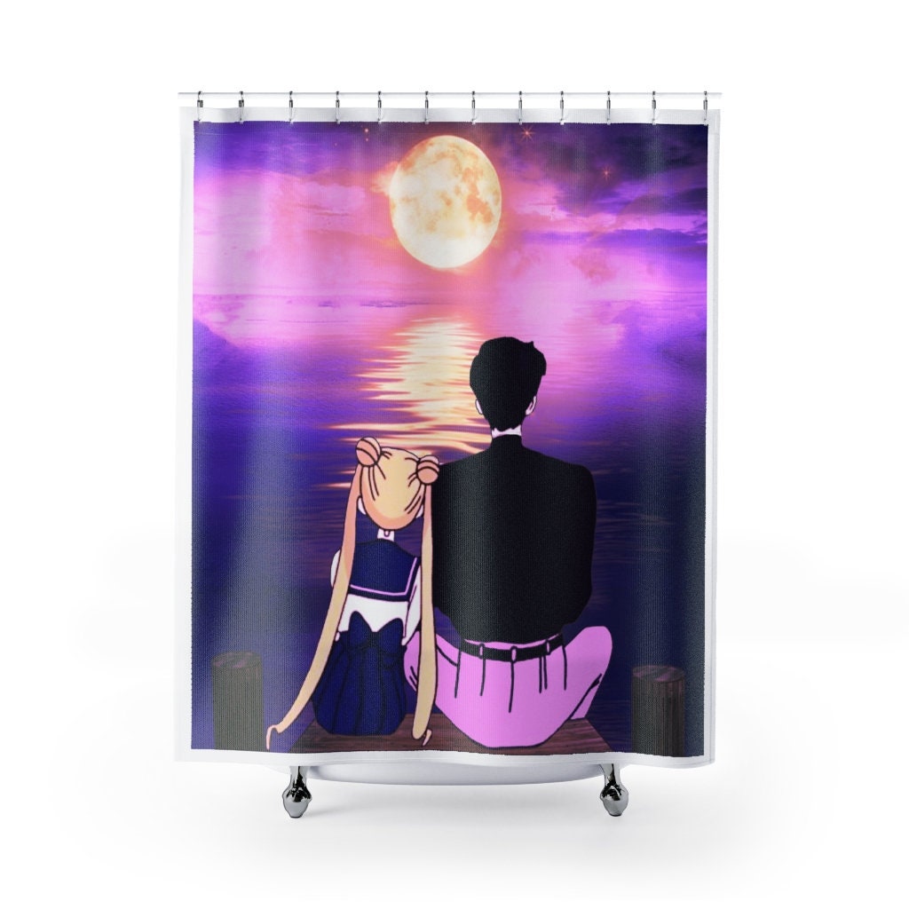 Japanese Sailor Moon Vaporwave Shower Curtain for a Pop Art and Contemporary Bathroom Decor