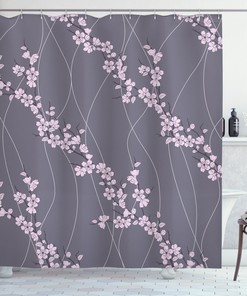 Japanese Sakura Print Floral Shower Curtain, Adds A Touch Of Zen To Your Bathroom
