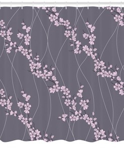 Japanese Sakura Print Floral Shower Curtain, Adds A Touch Of Zen To Your Bathroom