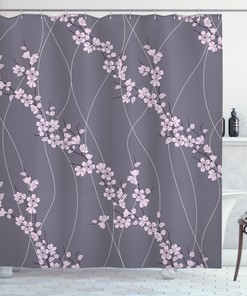 Japanese Sakura Print Floral Shower Curtain, Adds A Touch Of Zen To Your Bathroom