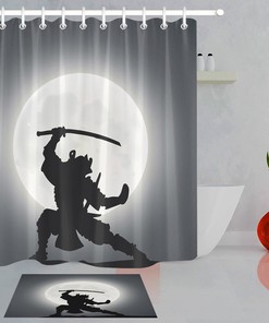 Japanese Samurai Moon Theme Waterproof Fabric Shower Curtain For Bathroom