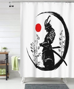 Japanese Samurai Shower Curtain Plum Ink Hook Sun Boy Bathroom Waterproof Fabric Shower Curtain