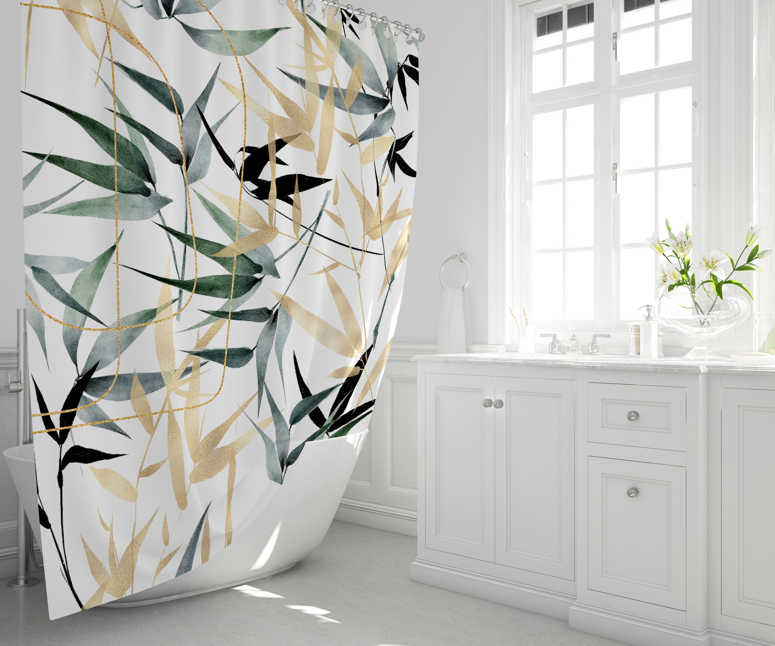 Japanese Style Cat Catching Shark Shower Curtain Fabric for Bathroom Decor