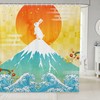 Japanese Style Cute Rabbit Sun Print Shower Curtain for Kids Boys Girls Room Decor