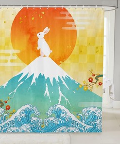 Japanese Style Cute Rabbit Sun Print Shower Curtain for Kids Boys Girls Room Decor