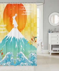 Japanese Style Cute Rabbit Sun Print Shower Curtain for Kids Boys Girls Room Decor