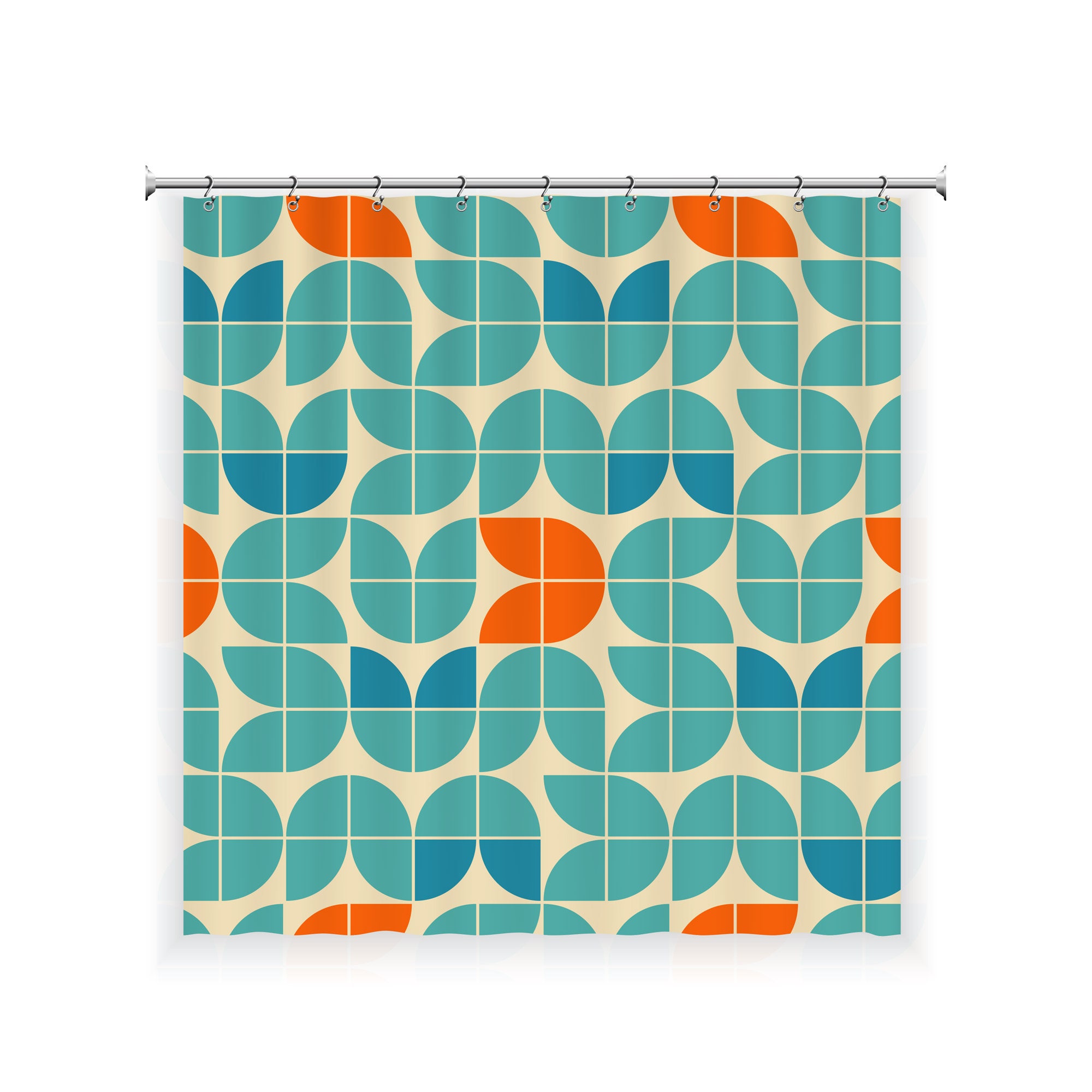 Japanese Style Geometric Art Shower Curtain, Waterproof Bathroom Decor